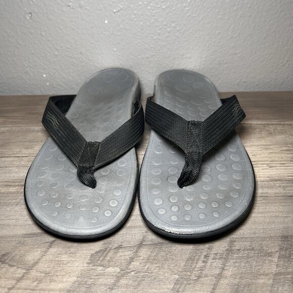 Vionic 44 Wave Black/Gray Webbing Thong Flip Flop Supportive Mens Size 10 - Picture 1 of 7